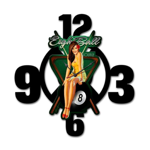 Eight Ball Lounge Layered Clock Metal Sign