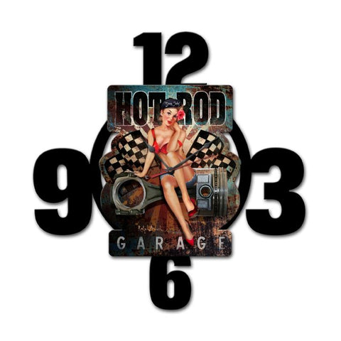 Hot-Red-Garage-Layered-Clock-Metal-Sign