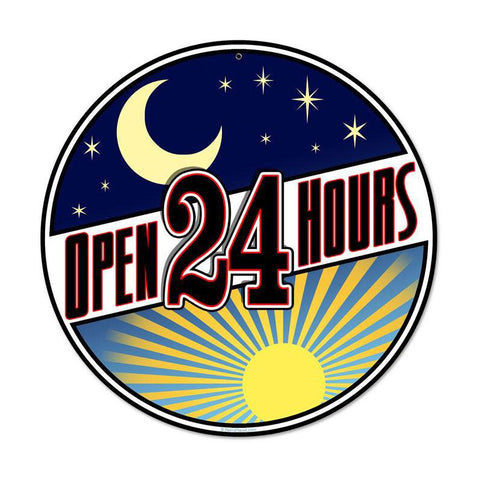 Open 24 Hours Vintage Sign Metal Sign