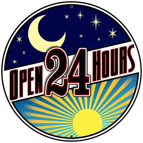 Open 24 Hours Vintage Sign Metal Sign