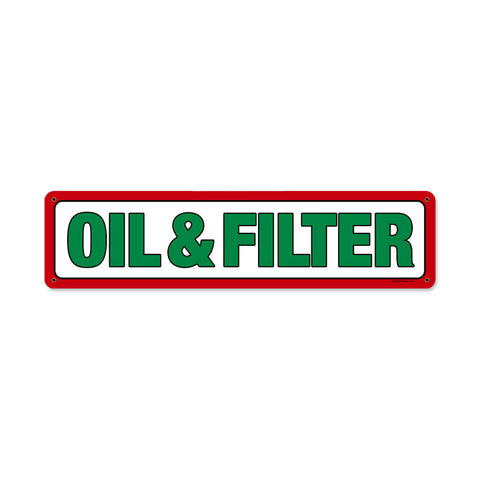 Gas Station Oil & Filter 20 x 5 Satin Metal Sign