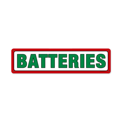 Gas Station Batteries 20 x 5 Satin Metal Sign