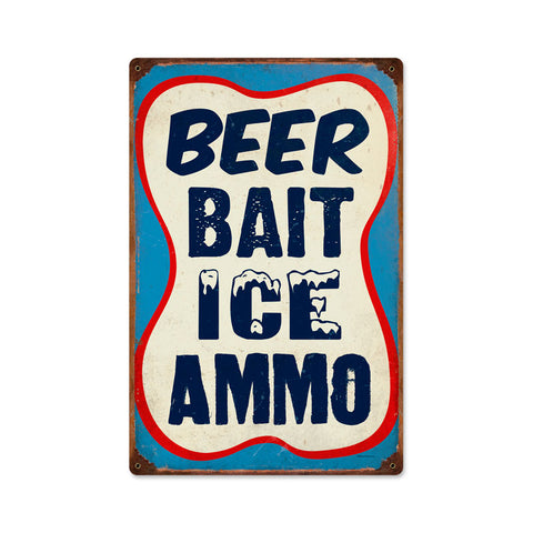Beer Bait Ice Ammo Vintage Sign Metal Sign