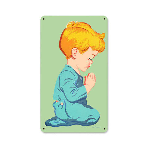 Praying Boy Vintage Sign Metal Sign