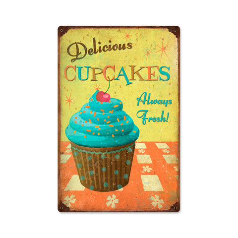 Cupcakes Delicious Vintage Sign Metal Sign