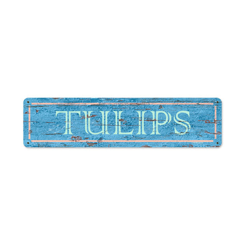 Blue Tulips Vintage Sign Metal Sign