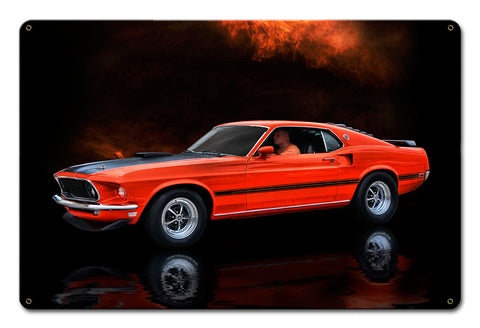 ORANGE MUSTANG MACH 1 FASTBACK CAR Vintage Sign Metal Sign