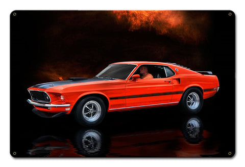 ORANGE-MUSTANG-MACH-1-FASTBACK-CAR-Vintage-Sign-Metal-Sign
