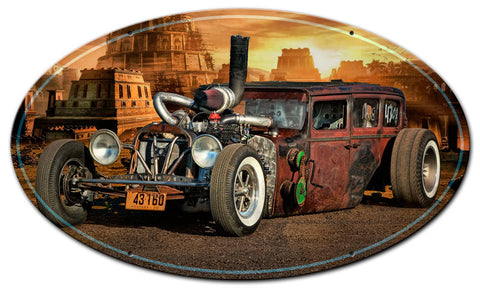 RAT ROD CITY OVAL Vintage Sign Metal Sign