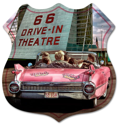 66 DRIVE IN THEATRE SHIELD SHAPE Vintage Sign Metal Sign