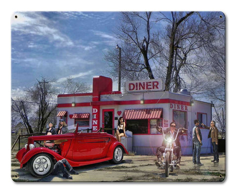 Red Heart Diner Vintage Sign Metal Sign