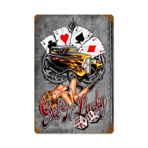 Gettin Lucky Vintage Sign Metal Sign