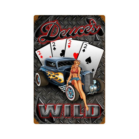 Deuces-Wild-Hot-Rod-Sign-Vintage-Sign-Metal-Sign