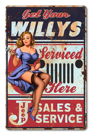 Willys Serviced Here Vintage Sign Metal Sign