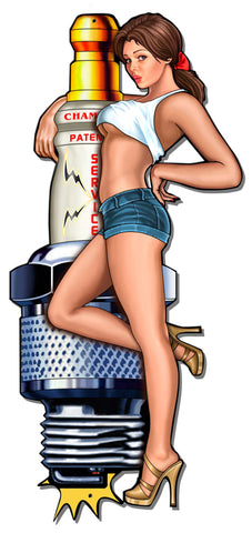 Spark Plug Girl Vintage Sign Metal Sign