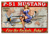 P-51 Mustang Pinup Vintage Sign Metal Sign