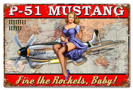 P-51 Mustang Pinup Vintage Sign Metal Sign