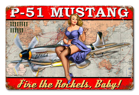 P-51 Mustang Pinup Vintage Sign Metal Sign
