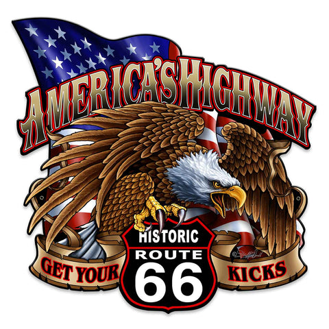 America's Highway Route 66 Vintage Sign Metal Sign