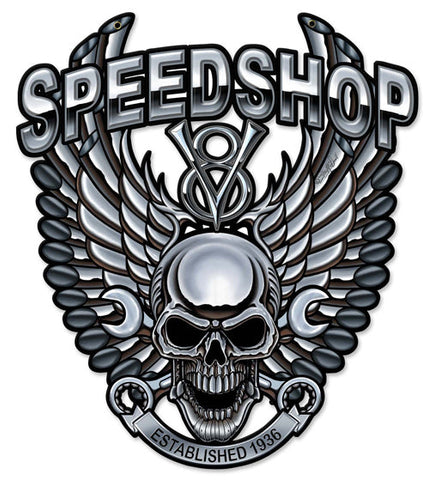 Speedshop-Wrench-Pipe-Skull-Vintage-Sign-Metal-Sign