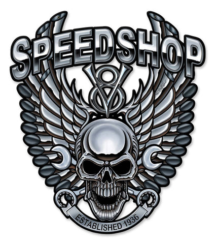Speedshop Wrench Pipe Skull Vintage Sign Metal Sign