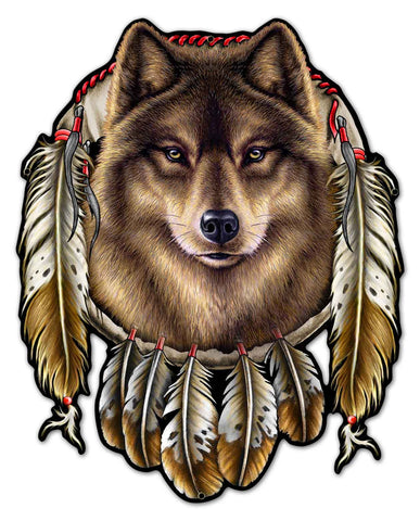 WOLF INDIAN Metal Sign