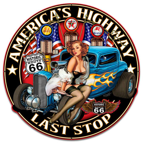 Americas Highway Last Stop Metal Sign 24in X 24in Metal Sign