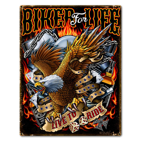 Biker For Life 2 23 x 30 Custom Shape Metal Sign