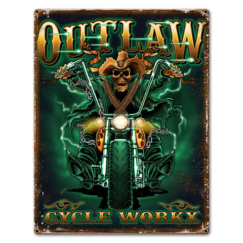 Outlaw 23 x 30 Custom Shape Metal Sign