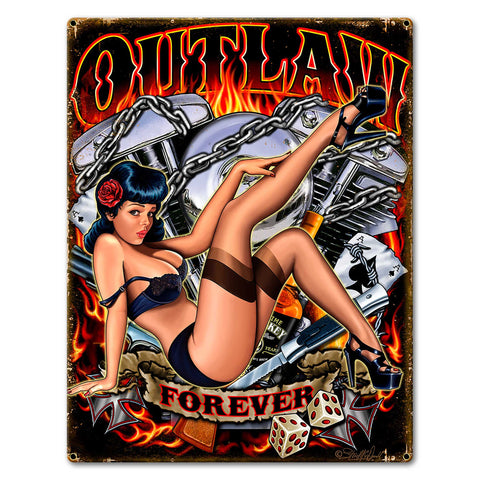 Outlaw Forever 23 x 30 Custom Shape Metal Sign