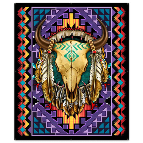 Buffalo Skull Blanket Look 40 x 48 Custom Shape Metal Sign