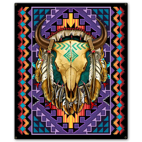 Buffalo Skull Blanket Look 20 x 24 Custom Shape Metal Sign