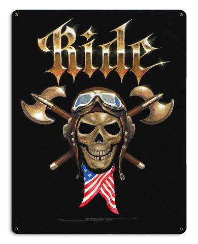 RIDE SKULL Vintage Sign Metal Sign