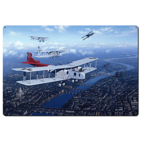 Bi Planes Over London 36 X 24 vintage metal sign Metal Sign