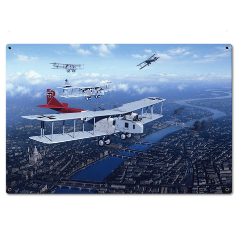 Bi Planes Over London 24 X 16 vintage metal sign Metal Sign
