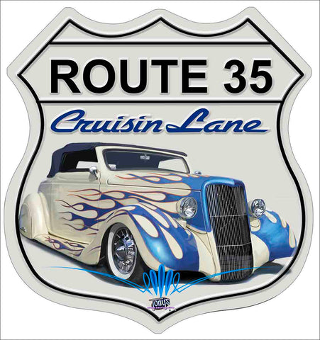 Route 35 Crusin' Lane 15 x 15 Custom Shape Metal Sign