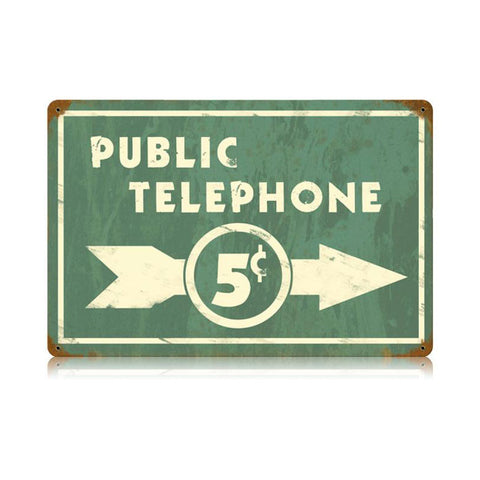 Public Telephone Metal Sign