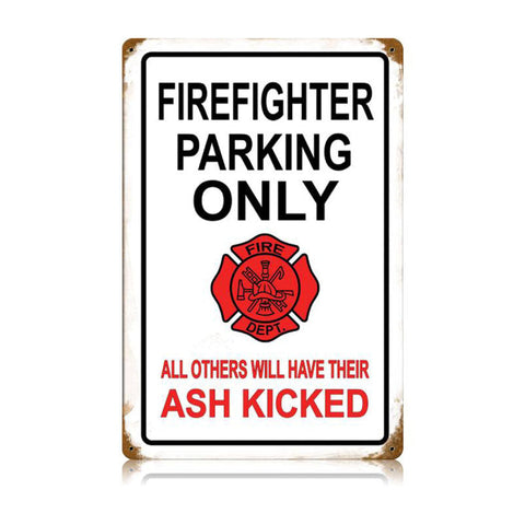 Firefighter Parking Vintage Sign Metal Sign