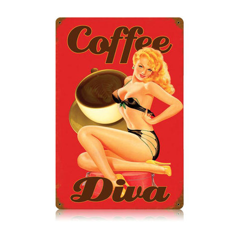 Coffee Diva Vintage Sign Metal Sign