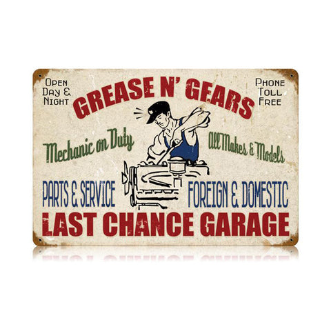 Grease Gears Garage Vintage Sign Metal Sign