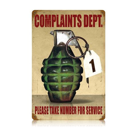 Complaints Dept. Vintage Sign Metal Sign