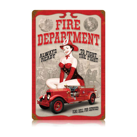 Fire Dept. Pin Up Vintage Sign Metal Sign