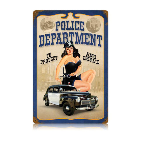 Police Pin Up Vintage Sign Metal Sign