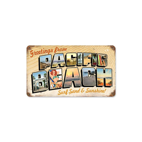 Pacific Beach Postcard Vintage Sign Metal Sign