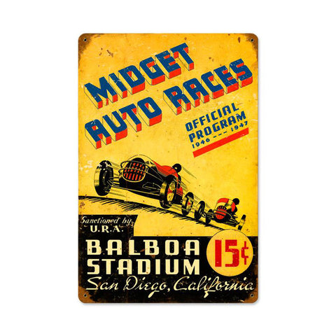 Midget Auto Races Vintage Sign Metal Sign