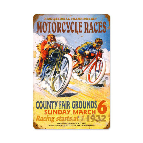 Motorcycle Races Vintage Sign Metal Sign