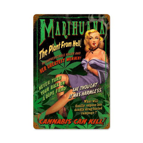Marihuana Pin Up Vintage Sign Metal Sign