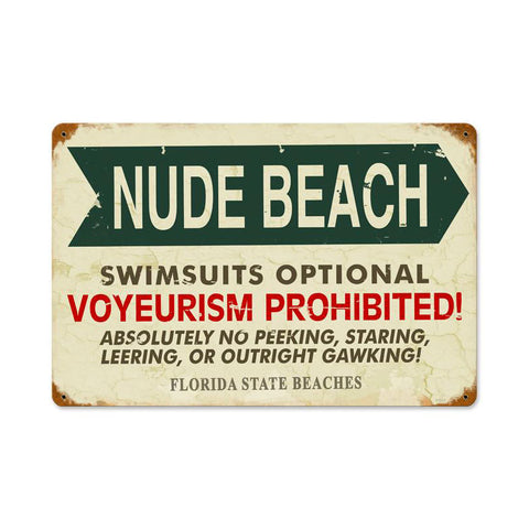 Nude Beach Metal Sign