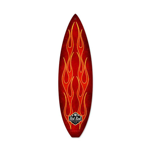 Red Flame Surfboard Metal Sign