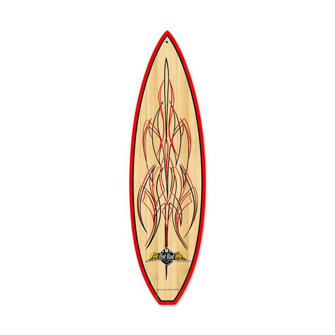 Wood Pinstripe Surfboard Metal Sign